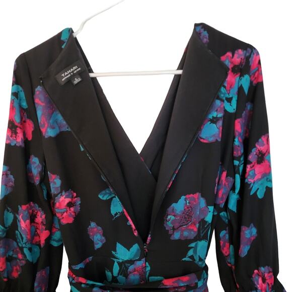 Tahari Arthur S Levine ASL Black Multicolor Floral Print Pleated AOP Dress Sz 6 - Picture 3 of 9